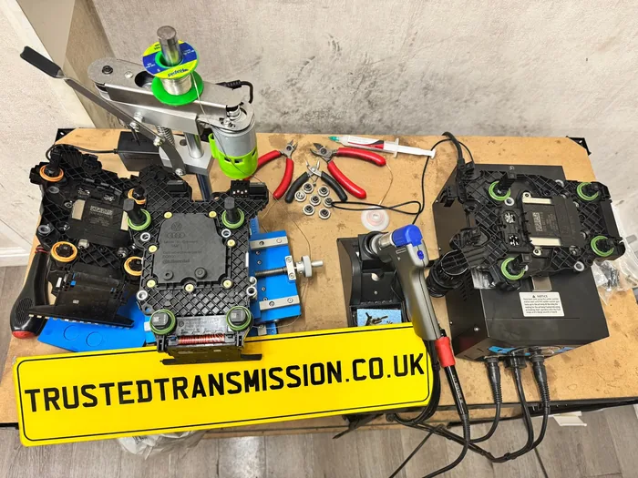 DSG mechatronic unit being repaired on the workbench