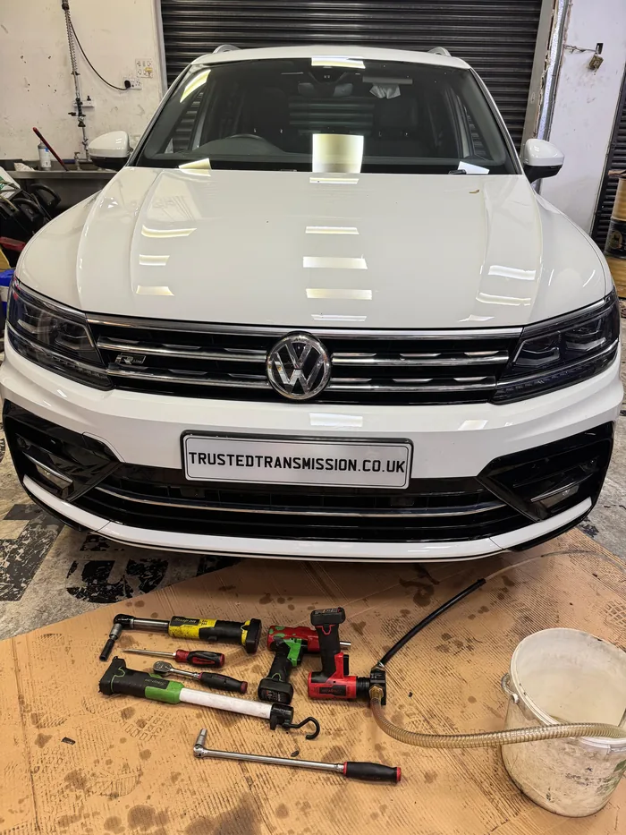 Volkswagen in the workshop during a DSG gearbox service at Trusted Transmission